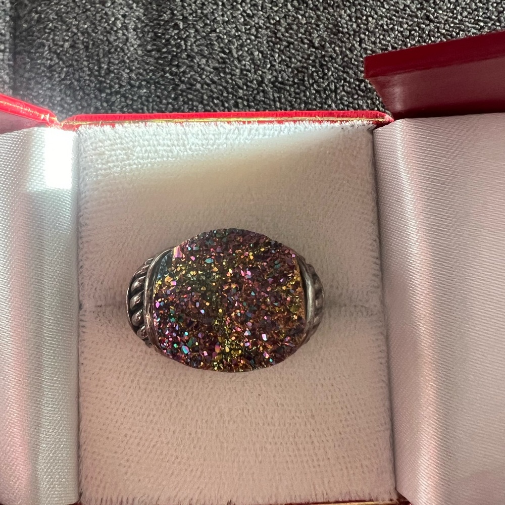 Pink and Gold Color Druzy Sterling Silver Ring